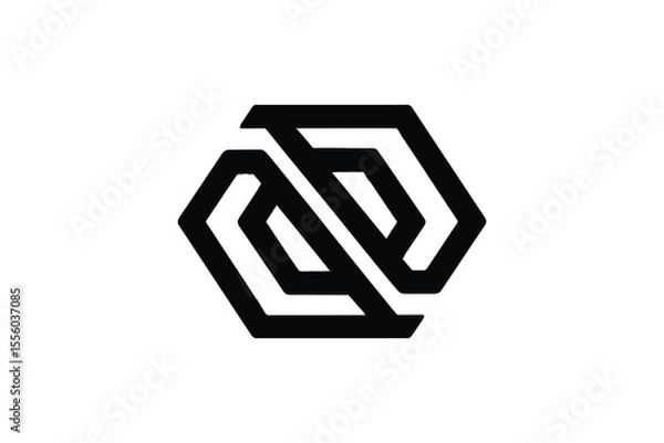 Fototapeta A black and white geometric logo design featuring interlocking hexagons