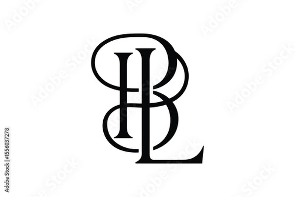 Fototapeta A monogram logo with the letters h b and l in black on a white background