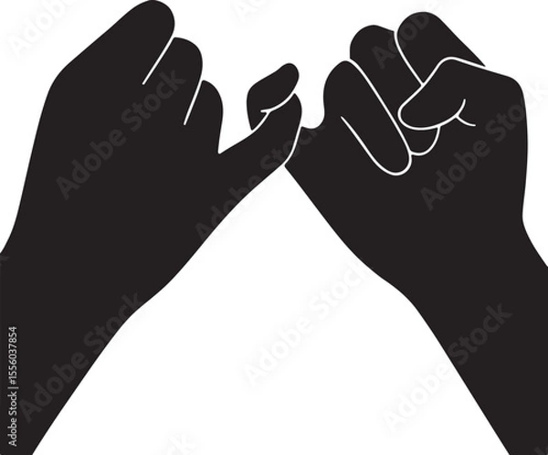 Obraz The unique and recognizable silhouette of two hands locked by their pinky fingers vector silhouette art on white background