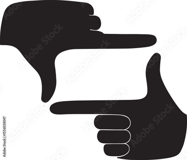 Obraz Two hands forming a rectangular frame with their thumbs and index fingers vector silhouette art on white background