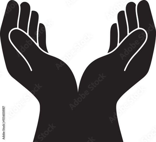 Obraz Two hands held together to form a bowl shape, as if holding water, light, or something precious vector silhouette art on white background