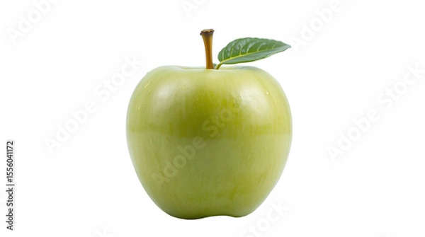 Fototapeta Photo of green apple and few water droplets isolated on transparent background