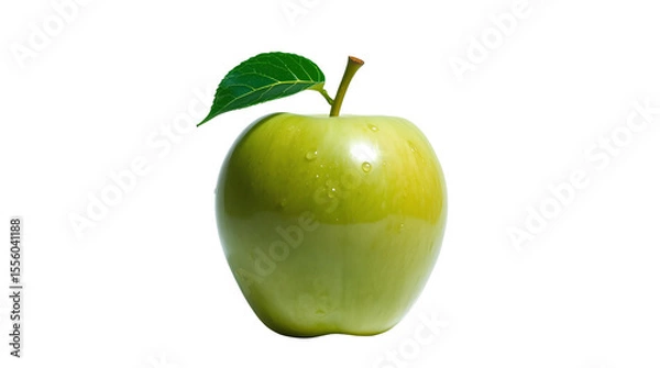 Fototapeta Photo of green apple and few water droplets isolated on transparent background