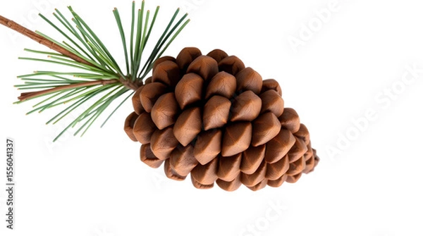 Fototapeta Photo of single pine cone a spring of needles isolated on transparent background