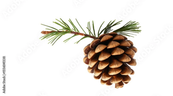 Fototapeta Photo of single pine cone a spring of needles isolated on transparent background