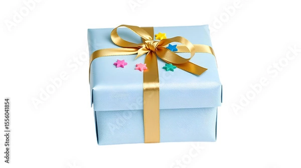 Fototapeta Photo of gift box wrapped with light blue fabric isolated on transparent background