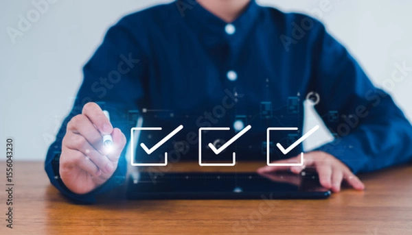 Fototapeta Business mark checkboxes, Survey form, check marks on checklist,Checklist concept.