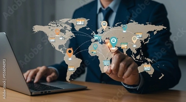 Fototapeta Startup Investment and Trade Development Concept on Digital Globe