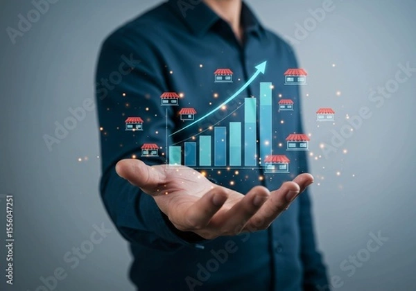 Fototapeta Global Trade and Commerce Network with Digital Communication Icons