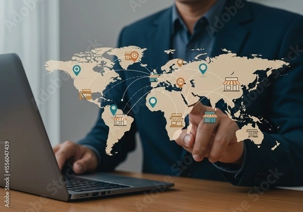 Fototapeta Corporate Growth Plan Chart with Financial Data and Global Map