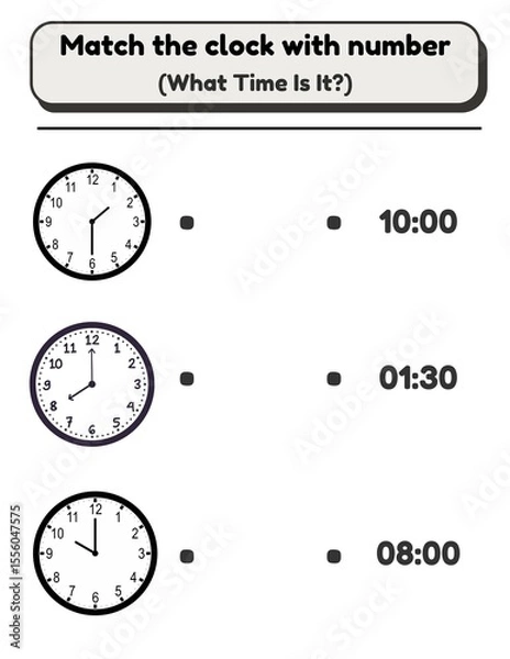 Fototapeta Matching Practice with clock and number for children
