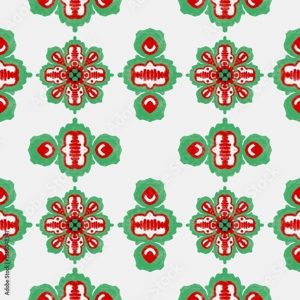 Fototapeta Red and Green Floral Pattern Seamless Texture Background