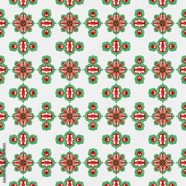 Fototapeta Seamless Green and Red Floral Pattern Repeating Tile Background