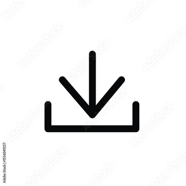 Obraz Minimalist black download icon featuring a downward arrow pointing into a tray on a white background. Perfect for user interface, apps, websites, or digital communication graphics.