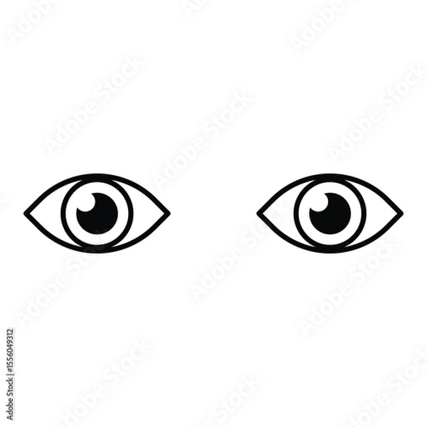 Obraz Minimal black line illustration of two eyes with bold pupils on a white background. Perfect for use in icons, symbols, user interface, or visual surveillance design projects.