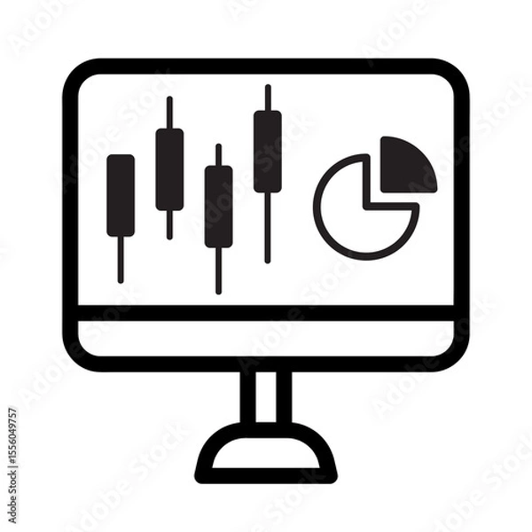 Fototapeta The monitor icon displays the investment chart analysis in outline style with black color.