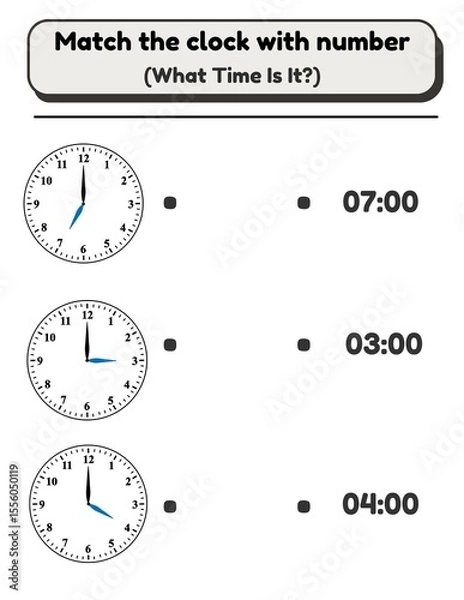 Fototapeta Matching Practice with clock and number for children