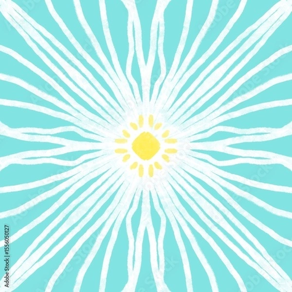 Fototapeta Abstract Sunburst Design  Teal and White Floral Pattern