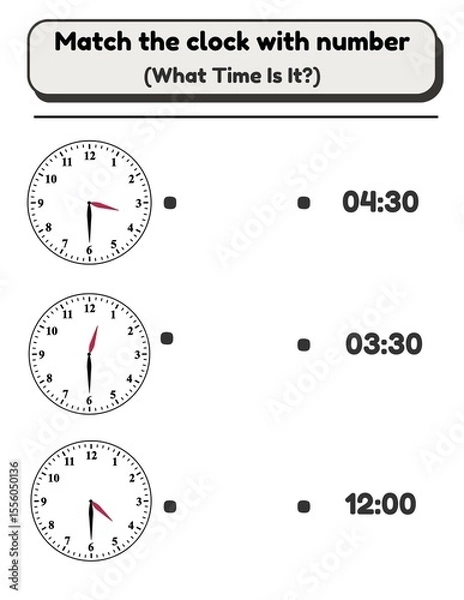 Fototapeta Matching Practice with clock and number for children