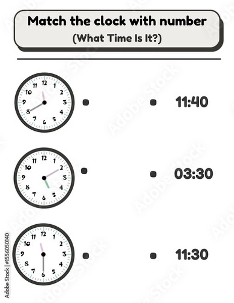 Fototapeta Matching Practice with clock and number for children