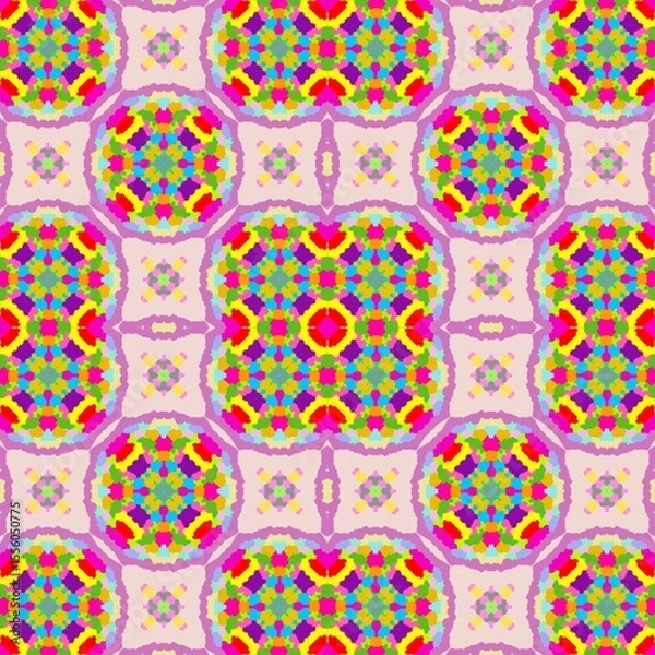 Fototapeta Vibrant Colorful Mandala Pattern Seamless Geometric Design for Textile, Wallpaper, and Fabric