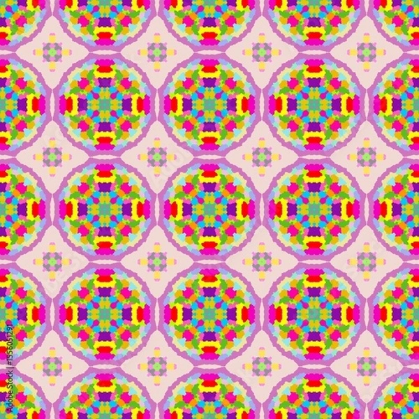 Fototapeta Vibrant Colorful Mandala Pattern Seamless Repeat Textile Design