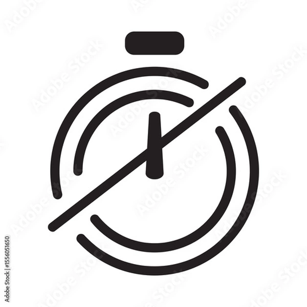 Fototapeta A crossed or crossed out clock icon indicates time is up with a black outline style