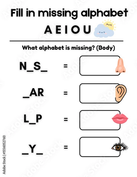 Fototapeta English Practice for AEIOU for children