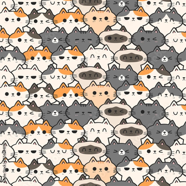 Obraz Cute cat cartoon seamless pattern kids background, Adorable cat pattern wallpaper