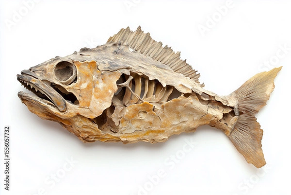 Fototapeta A brown sea shell from nature, isolated on a white background, reminiscent of a sea animal or seafood