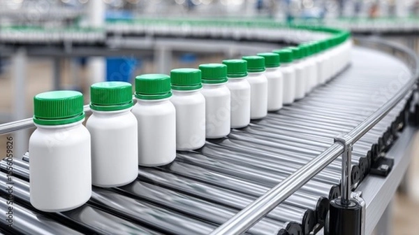 Fototapeta Optimizing conveyor belt systems in pharmaceutical manufacturing factories enhancing production efficiency and quality control