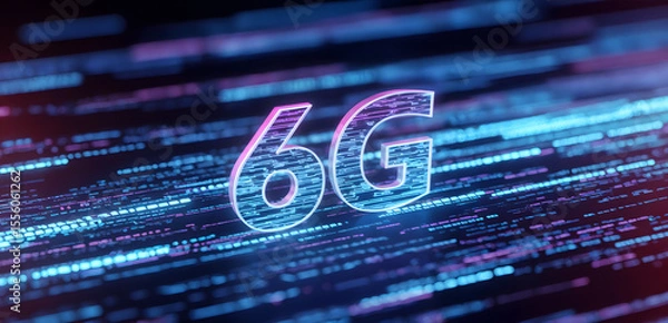 Obraz Futuristic digital 6G network technology concept with glowing text