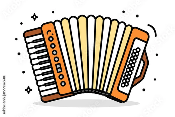 Fototapeta Detailed Vector Illustration of an Accordion Musical Instrument with Keys and Bellows