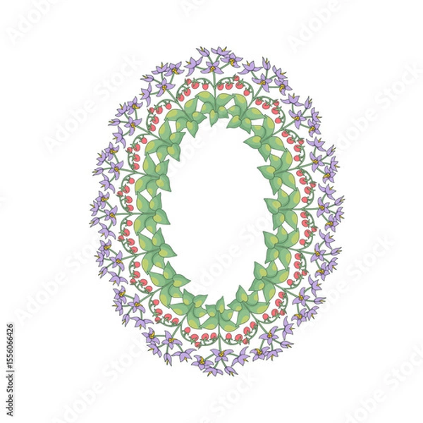 Fototapeta Hand drawn line art canary islands flowers tenerife nightshade wreath. Card template with cute floral frame. Botanical vector illustration isolated on white.