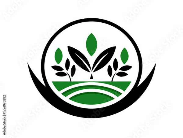 Fototapeta Eco-Friendly Logo Design Featuring Growth and Nature , This clean, modern logo design features stylized leaves and plants growing from a stylized field, within a circle. 