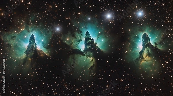 Fototapeta Cosmic Pillars, Three Nebulae in Deep Space