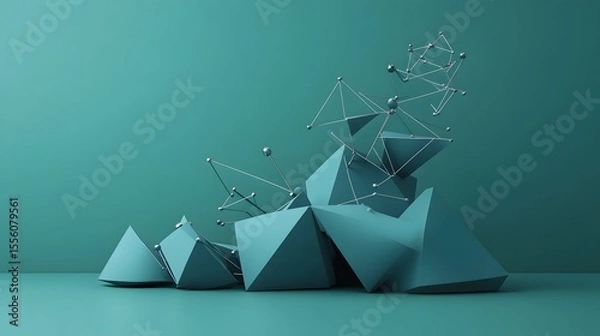 Fototapeta Abstract Teal Geometric Shapes 3D Rendering Modern Art