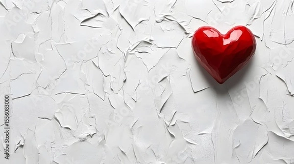 Fototapeta Red Heart on White Textured Background Valentine's Day