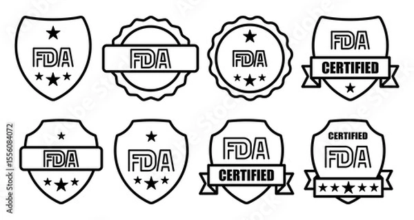 Obraz Multiple FDA certified badge designs shown together.