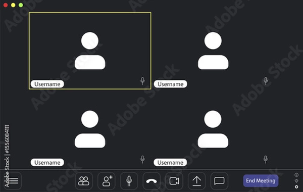 Obraz Video conference user interface, video conference calls window overlay.