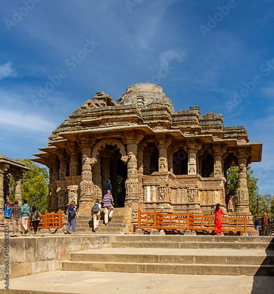 Obraz Modhera Sun Temple of Gujarat in India with beautiful stone carvings and step well (Surya Kund). built in 1026-27 AD during the reign of Bhima I of the Chaulukya dynasty