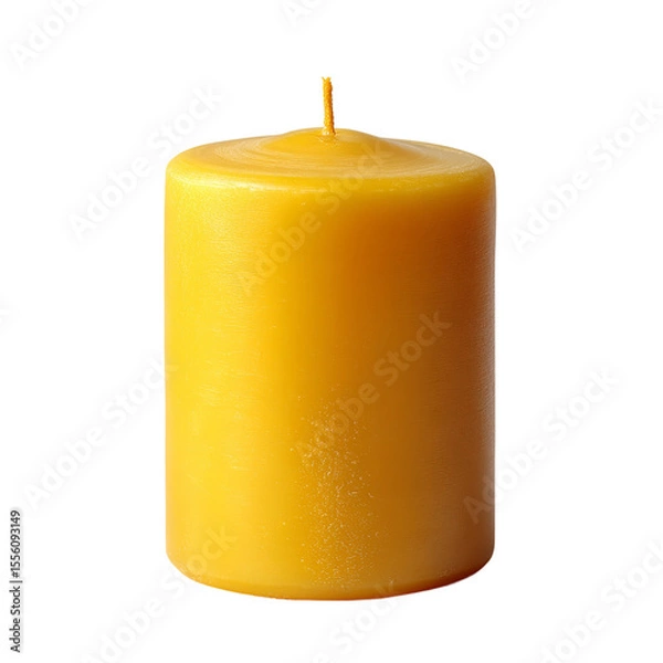 Fototapeta Golden Candle: A single, cylindrical candle with a warm yellow hue and a simple wick stands as a symbol of serenity and comfort, emanating a gentle, inviting light.