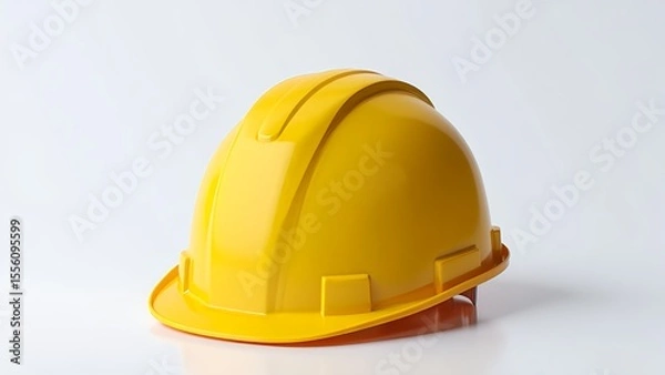 Fototapeta Bright yellow hard hat for construction projects offers head safety on a white backdrop, essential protective equipment for building sites.