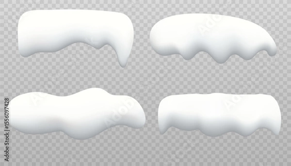 Fototapeta Set of white snow caps on a transparent background. Realistic snow caps, drifts, snowball, icicles and snow piles. Winter elements for your creative design. Vector illustration. Eps 10