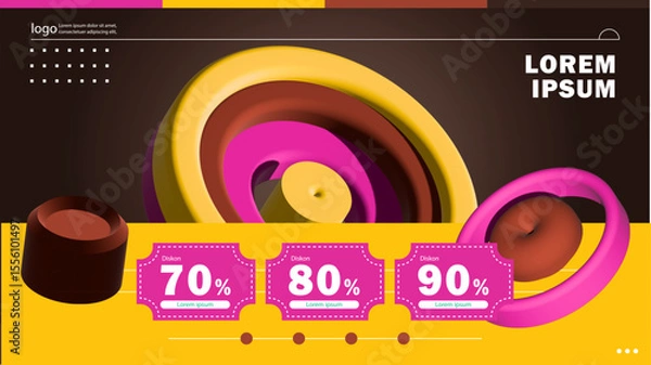 Fototapeta Geometric 3D Composition with Discount Labels Design