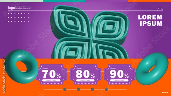 Fototapeta Geometric 3D Composition with Discount Labels Design