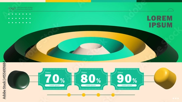 Fototapeta Geometric 3D Composition with Discount Labels Design