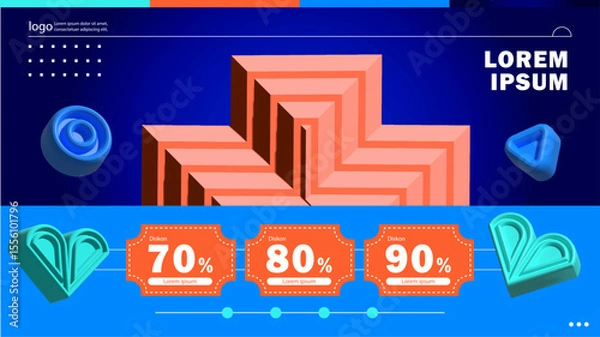 Fototapeta Geometric 3D Composition with Discount Labels Design