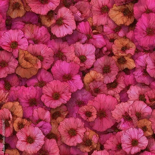 Obraz seamless texture lively arrangement of poppy flowers showcases rich with varying shades pink and orange. design offers patterns ideal for backgrounds in various projects generative ai