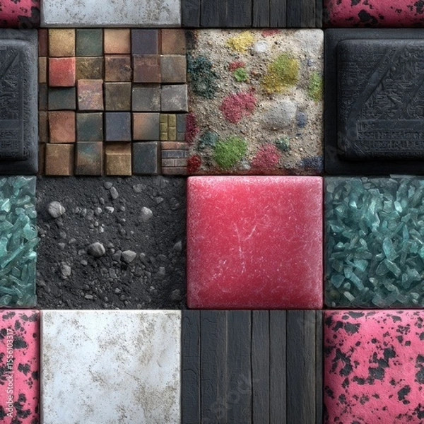 Obraz seamless collection features variety of textures made from recycled materials, perfect for backgrounds in design projects generative ai